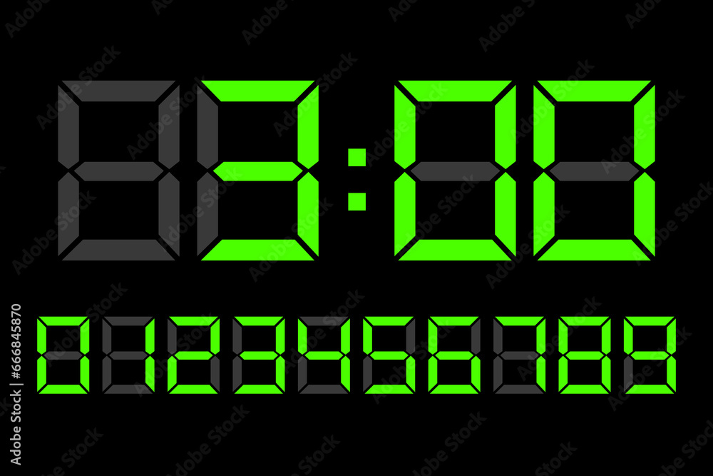 Poster Digital clock number set. Electronic figures. Led digit set. Vector illustration. EPS 10.