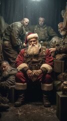 9:16 Photography Santa Claus delivers gifts during wartime in trenches and bunkers.generative ai