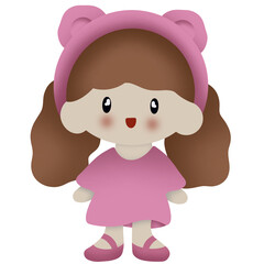 Illustration set of cartoon drawings of cute girl