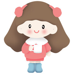 Illustration set of cartoon drawings of cute girl