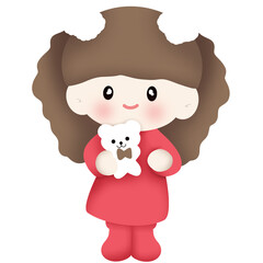 Illustration set of cartoon drawings of cute girl