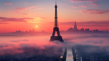 View from the top of the eiffel tower in the morning. - obrazy, fototapety, plakaty