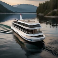 An electric ferry transporting passengers on a pristine lake5