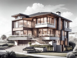 Modern house with several floors in a luxury condominium.