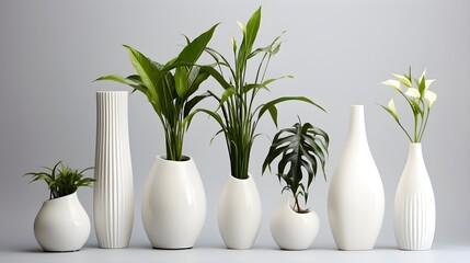 modern vase and interior plants pots furniture white background, wallpaper, plant in vase