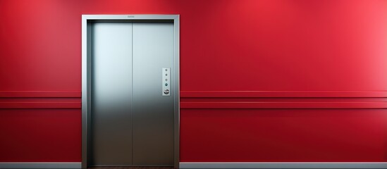 Contemporary elevator with red walls and shut door - obrazy, fototapety, plakaty