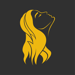 Diseño de hermoso logo femenino, silueta de mujer, logo para peluquería  - obrazy, fototapety, plakaty