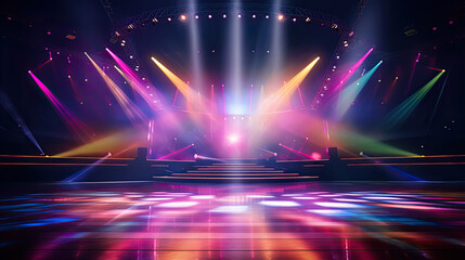 Empty stage with colorful spotlights. Scene lighting effects. - obrazy, fototapety, plakaty