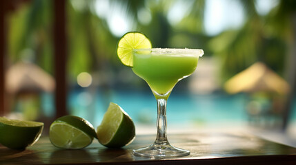 daiquiri cocktail on tropical bar counter