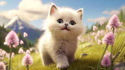  Adorable Cat with pink Flower Portrait generated by AI tool 