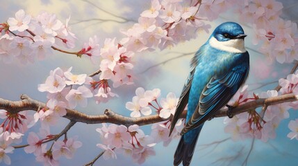 Fototapeta premium Graceful Avian Beauty: Wildlife Bird Spreading Its Plumage on Branch generated by AI tool 