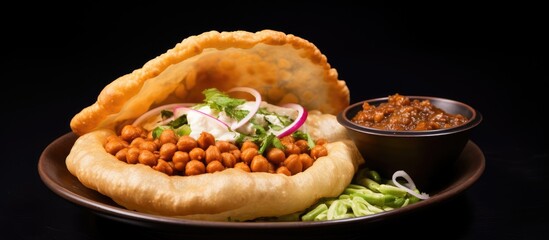Chole bhature is a dish from North India made with chana masala and bhatura or puri