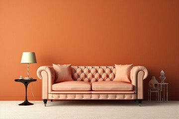 Sofa in living room against cream wall. Generative AI