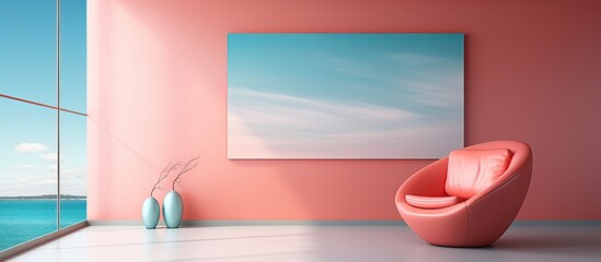 Contemporary chair in a illustrated interior with wall mock up