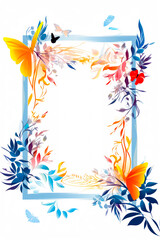 Fototapeta na wymiar Watercolor frame with colorful ornaments and branches. Use for greeting cards, birthday or wedding invitations, stationery and flyer