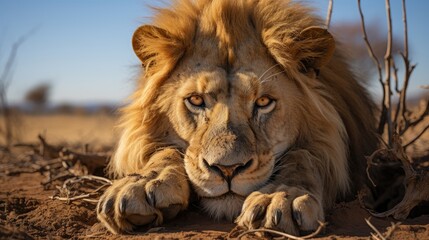 Lion in the Etosha National Park, Namibia. - obrazy, fototapety, plakaty