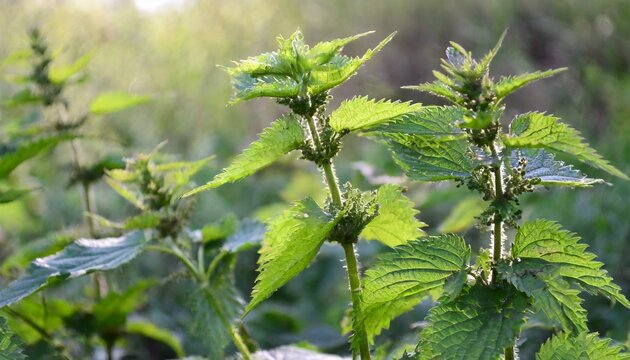 beautiful nettle in nature with sun urtica dioica