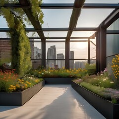 An urban rooftop covered in bee-friendly, pollinator gardens1