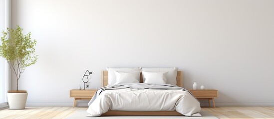 Fototapeta na wymiar Scandinavian interior design illustrated in featuring a white bedroom concept