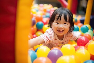 Fototapeta na wymiar Asian korean little girl playing at indoor playground