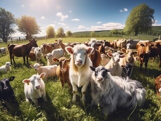Lots of farm animals on the pasture : Generative AI
