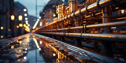 Fototapeta na wymiar Industrial zone, Steel pipelines and valves : Generative AI