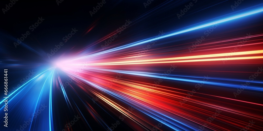 Aufkleber speed light line motion blur on dark background, data transfer simulation, blue to red lights : gene