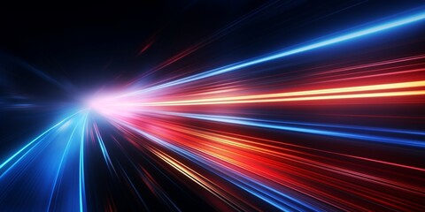 speed light line motion blur on dark background, data transfer simulation, blue to red lights : Generative AI
