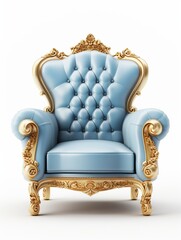 Golden and light blue classic armchair isolated on white background : Generative AI