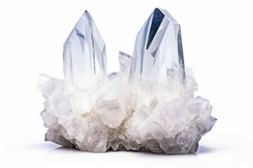 Fototapeta premium Big natural double quartz crystal isolated on white. : Generative AI