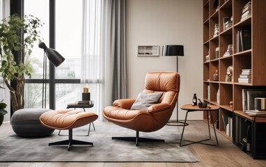 Modern living room with a Nordic style leather chair