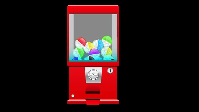 【赤色・ソリッドデザイン】レトロなガチャガチャマシーンのアニメーション素材(透明背景)　Gacha Machine illustration animation.