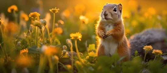 Foto op Plexiglas Surprised ground squirrel on meadow mouth opened peaceful relaxing amazing funny © AkuAku