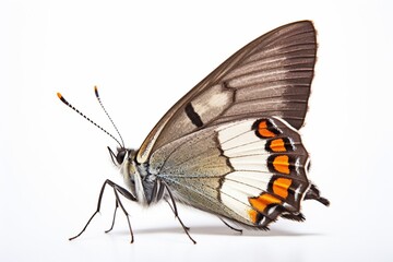Fototapeta na wymiar White M hairstreak butterfly Isolated on white background side profile view : Generative AI