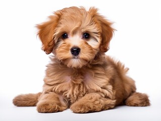 Cute puppy of Maltipoo dog posing isolated over white background : Generative AI