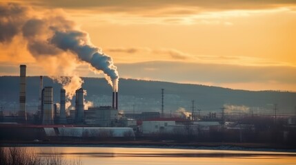 Smokestacks Releasing Pollution Represents Environmental Damage of Unsustainable Industrial Practices