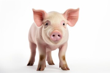 Happy young pig isolated on white background. Funny animals emotions. : Generative AI