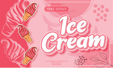 Ice cream editable text effect with pink ice cream hand drawn pattern