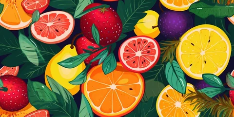 Foto op Canvas Fruits. Colorful cute screen printing effect. Riso print effect. Vector illustration. Graphic element for fabric, textile, clothing, wrapping paper, wallpaper, poster. : Generative AI © Generative AI