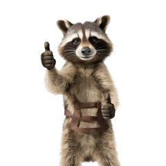 A raccoon giving a thumbs up isolated on transparent  background