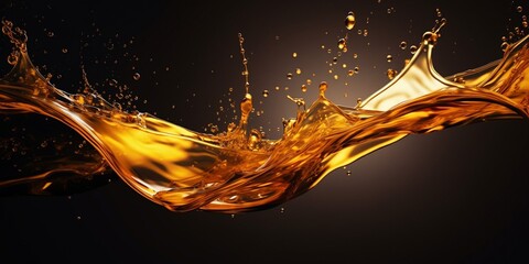 Liquid golden splash texture, abstract beverages background. Whisky, rum, cognac, tea or oil. : Generative AI