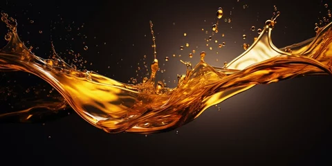 Foto auf Acrylglas Liquid golden splash texture, abstract beverages background. Whisky, rum, cognac, tea or oil. : Generative AI © Generative AI