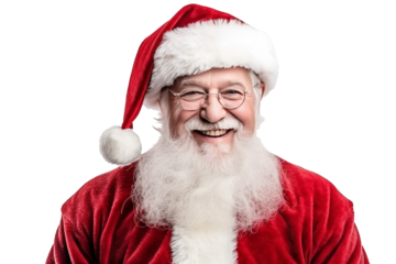 friendly, smiling santa claus 60-yo , half-length portrait, cutout transparent background