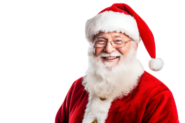 friendly, smiling santa claus 60-yo , half-length portrait, cutout transparent background