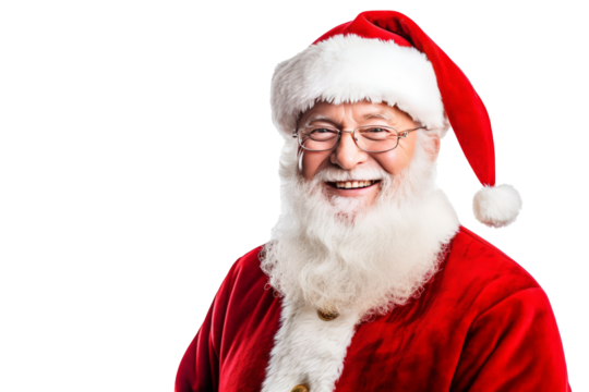 friendly, smiling santa claus 60-yo , half-length portrait, cutout transparent background