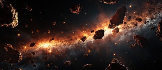 Illustration of asteroids illuminated by the Sun - obrazy, fototapety, plakaty