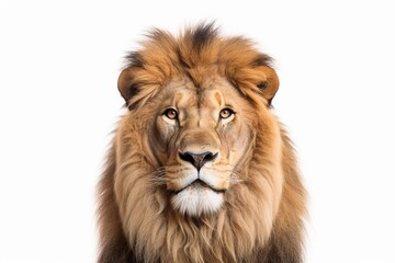 Portrait of a Male adult lion looking at the camera, Panthera leo, isolated on white : Generative AI