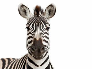 Beautiful zebra isolated over white background. Concept of animal, travel, zoo, wildlife protection, lifestyle : Generative AI