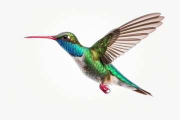 Obraz na płótnie Canvas Broad Billed Hummingbird on a pure white background. Using different backgrounds the bird becomes more interesting and can easily be isolated for a project. These birds are native to M : Generative AI