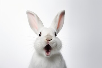 Obraz premium Studio portrait of white rabbit with mouth open against a white backdrop : Generative AI